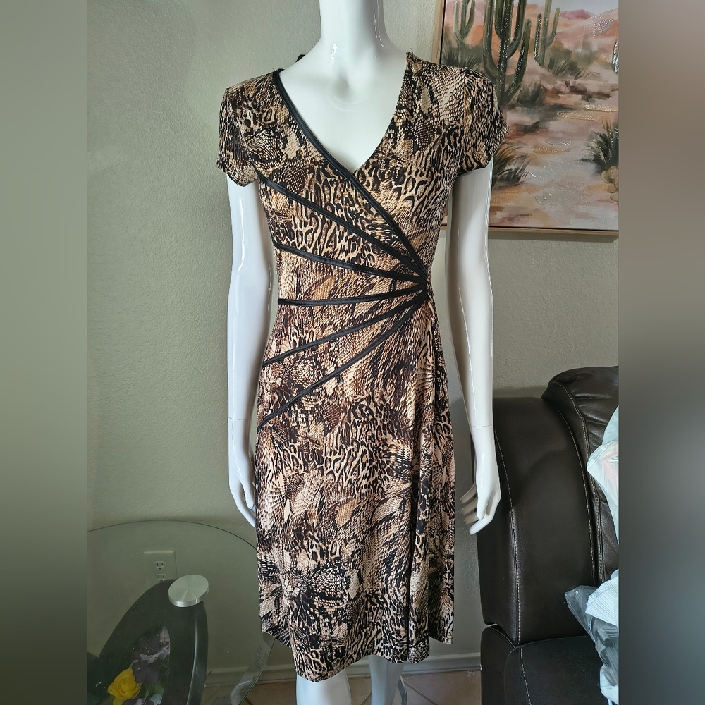connected apparel Brown and Black Animal-Print Wrap Midi Dress